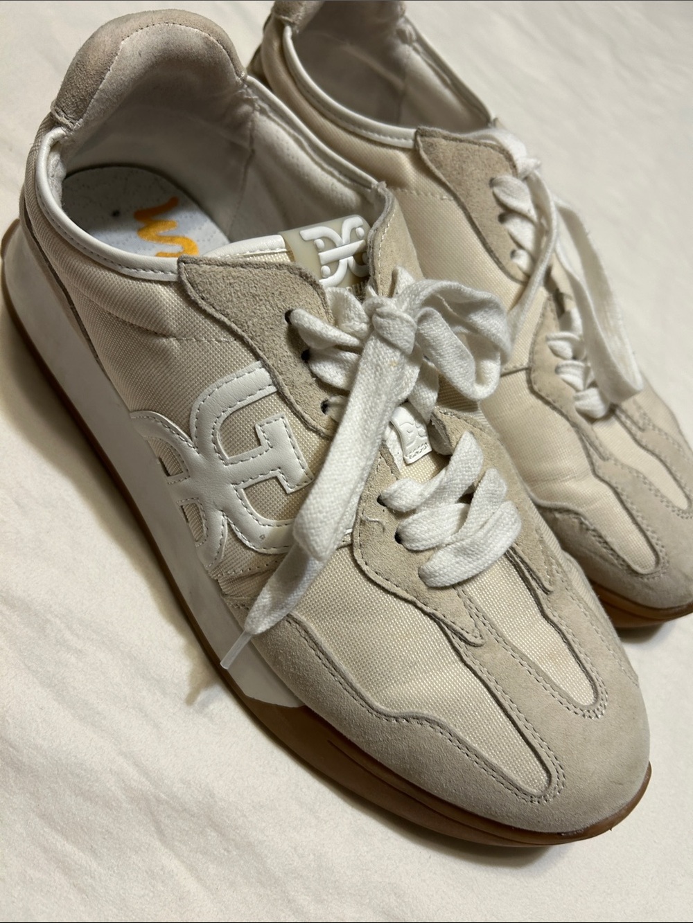 Sam Edelman Cream Suede & Canvas Lace-Up Sneakers